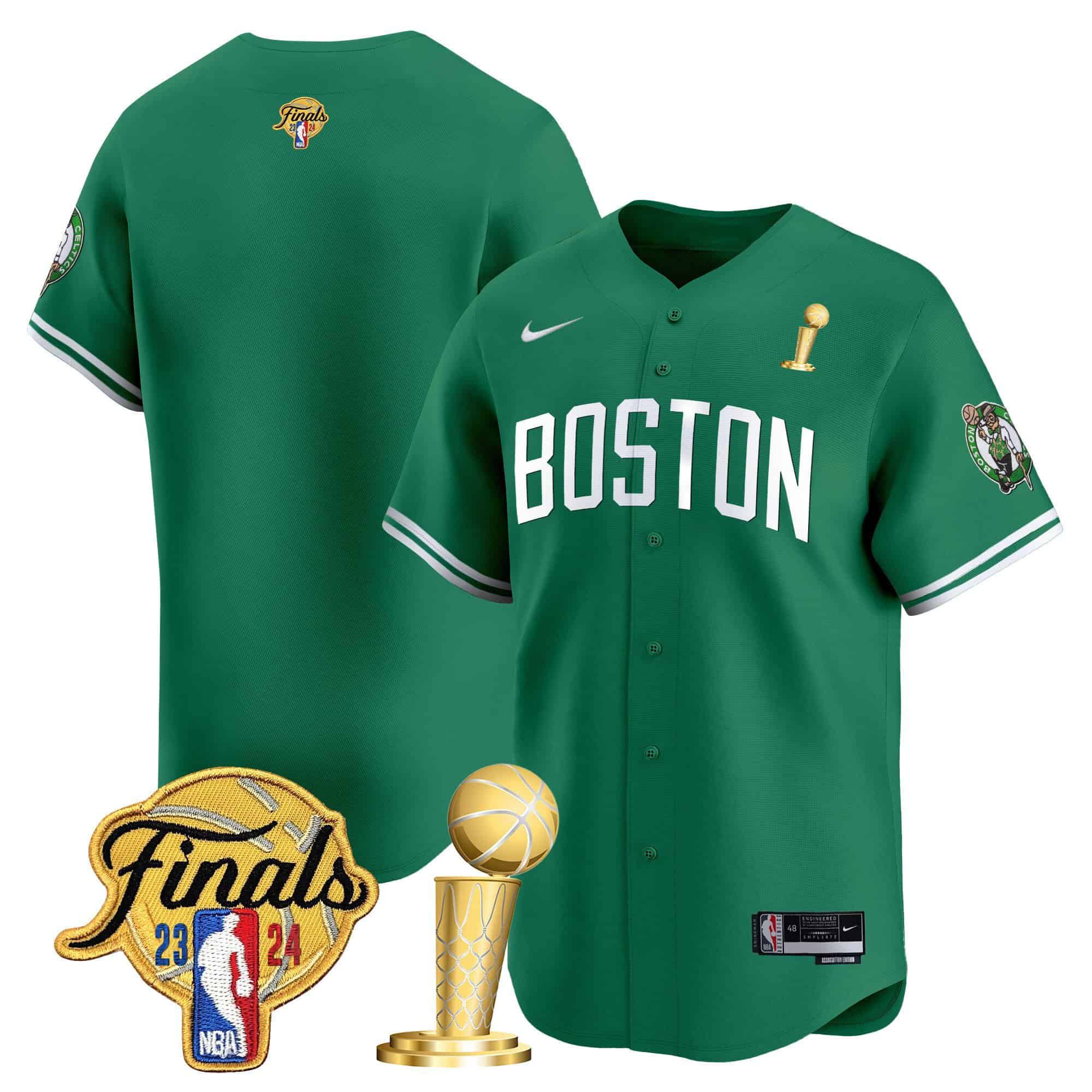 Men Boston Celtics Blank Green 2024 Nike Final & Champions Patch Baseball NBA Jersey